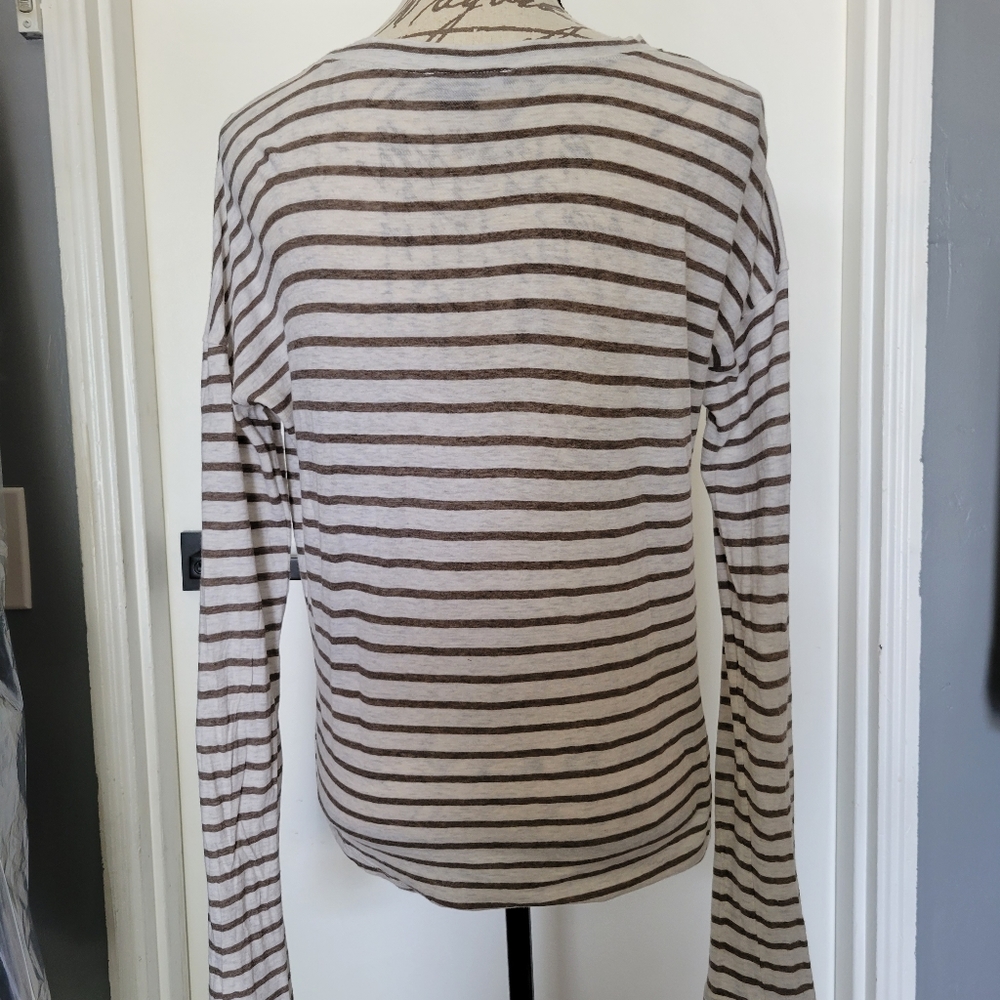 Vince Striped Drop Shoulder Long‎ Sleeve Pocket Tee Size M - Picture 5 of 8